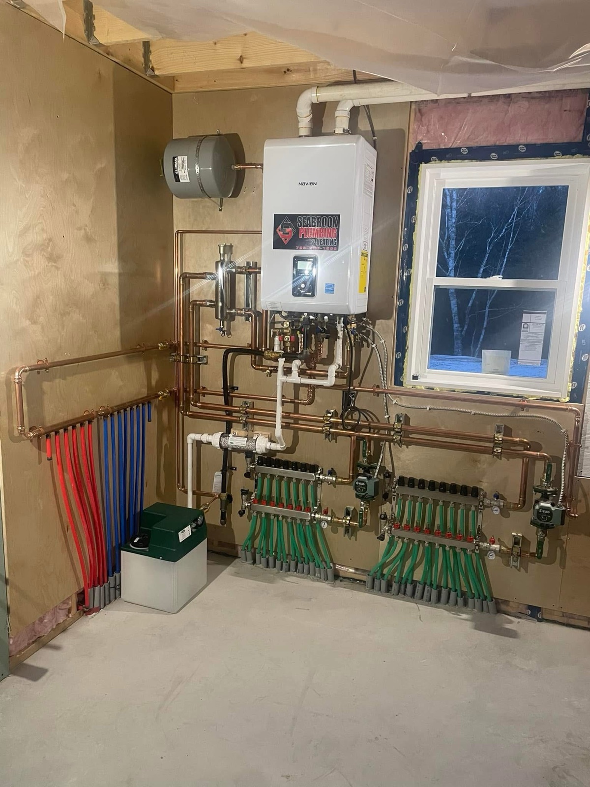 Boiler and radiant manifold installation with copper piping